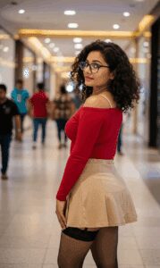 craiyon_125413_A_closeup_shot_In_a_bustling__warmly_lit_mall_corridor__a_skinny_but_attractive_Indian_40ish_woman_w-3